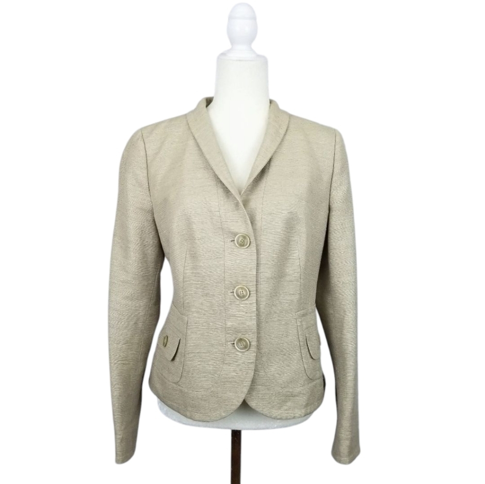 Akris Punto light tan silk 3 button side pockets blazer women's size 10 - Picture 1 of 9